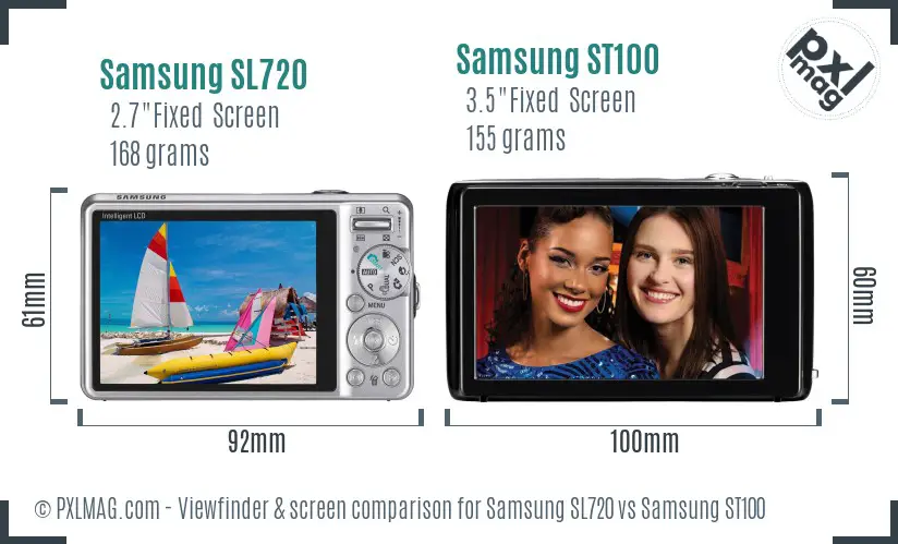 Samsung SL720 vs Samsung ST100 Screen and Viewfinder comparison