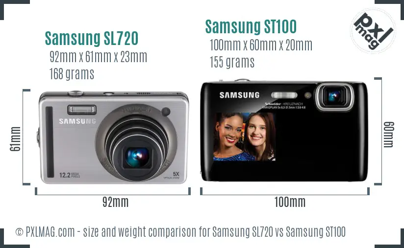 Samsung SL720 vs Samsung ST100 size comparison