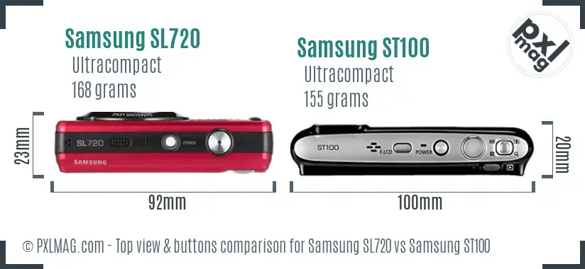 Samsung SL720 vs Samsung ST100 top view buttons comparison