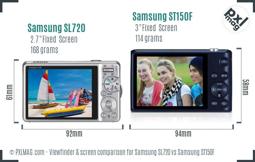 Samsung SL720 vs Samsung ST150F Screen and Viewfinder comparison