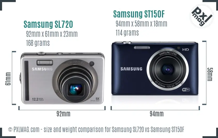 Samsung SL720 vs Samsung ST150F size comparison