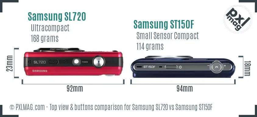 Samsung SL720 vs Samsung ST150F top view buttons comparison
