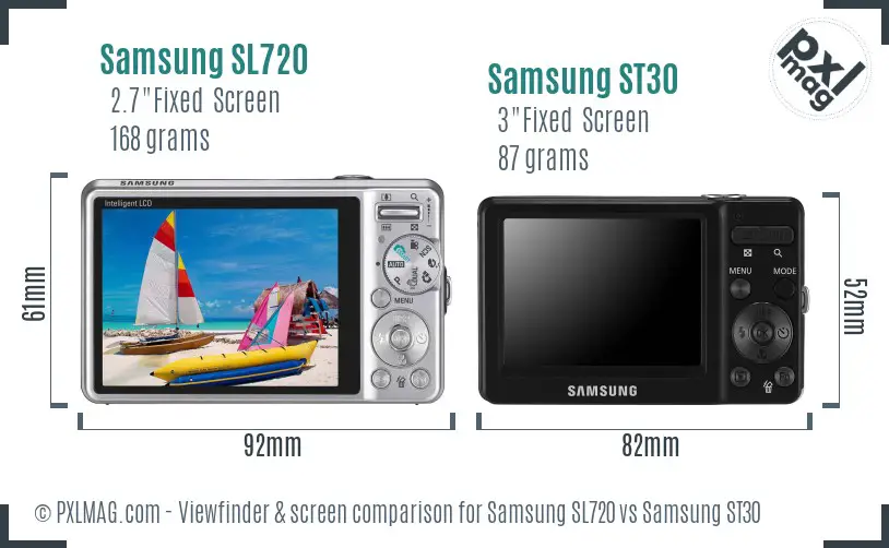 Samsung SL720 vs Samsung ST30 Screen and Viewfinder comparison