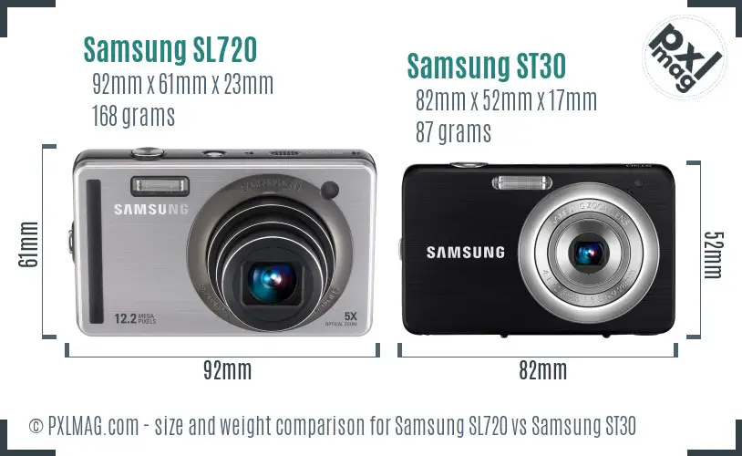 Samsung SL720 vs Samsung ST30 size comparison