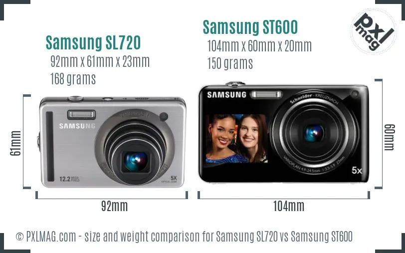 Samsung SL720 vs Samsung ST600 size comparison