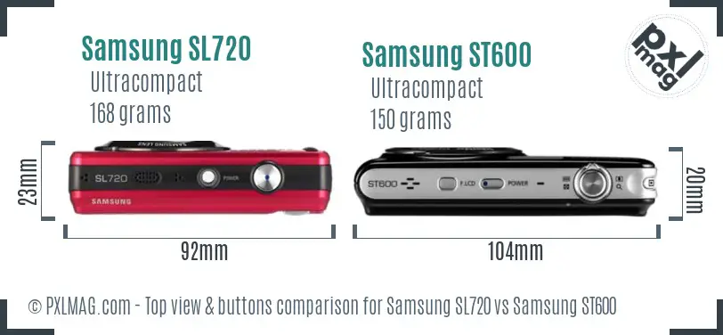 Samsung SL720 vs Samsung ST600 top view buttons comparison