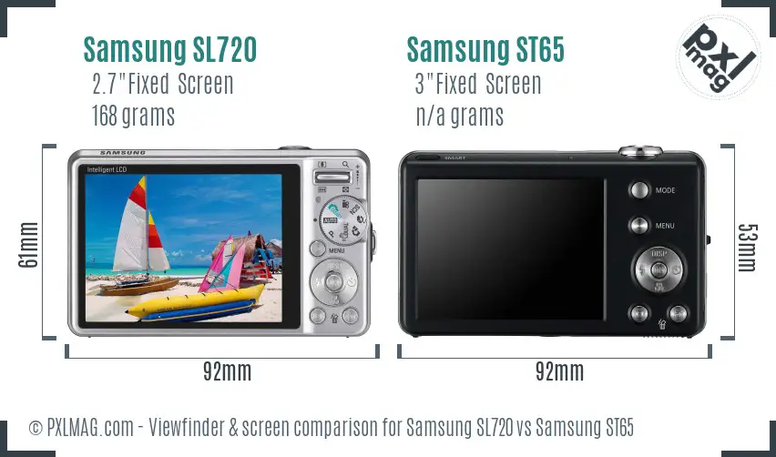 Samsung SL720 vs Samsung ST65 Screen and Viewfinder comparison