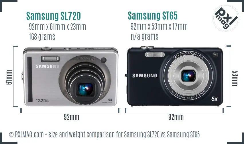 Samsung SL720 vs Samsung ST65 size comparison