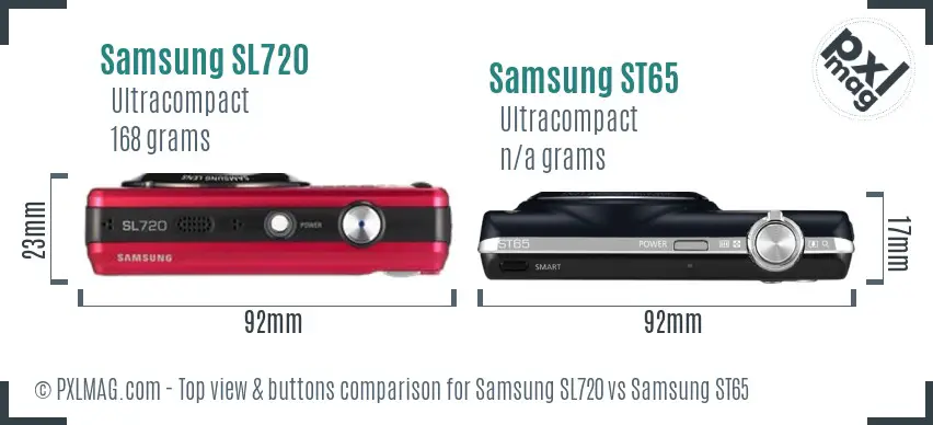 Samsung SL720 vs Samsung ST65 top view buttons comparison