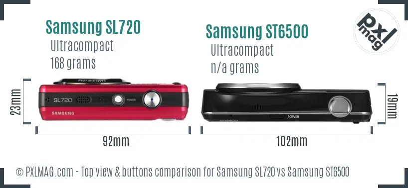 Samsung SL720 vs Samsung ST6500 top view buttons comparison