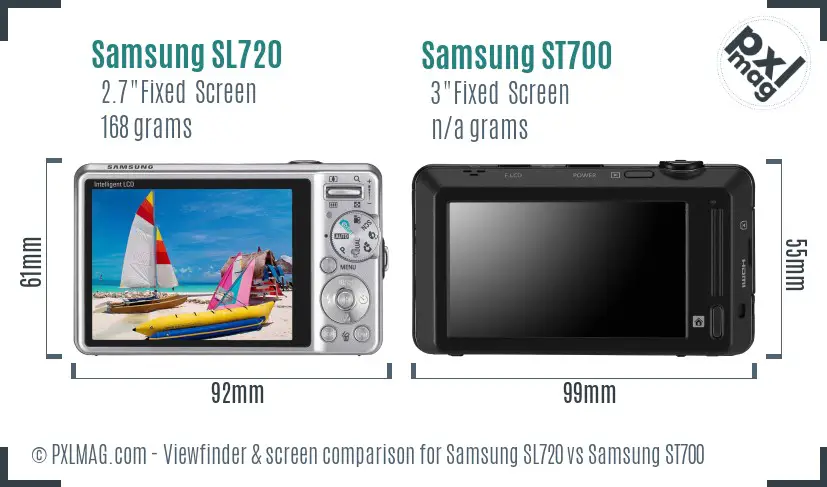Samsung SL720 vs Samsung ST700 Screen and Viewfinder comparison