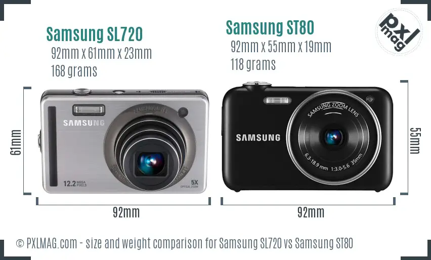 Samsung SL720 vs Samsung ST80 size comparison