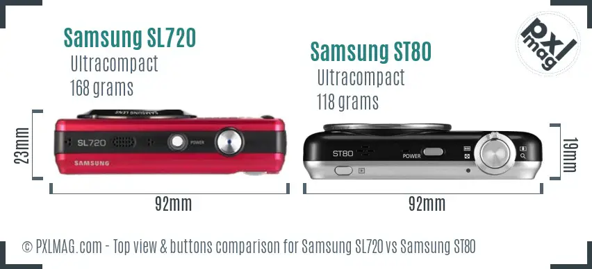 Samsung SL720 vs Samsung ST80 top view buttons comparison