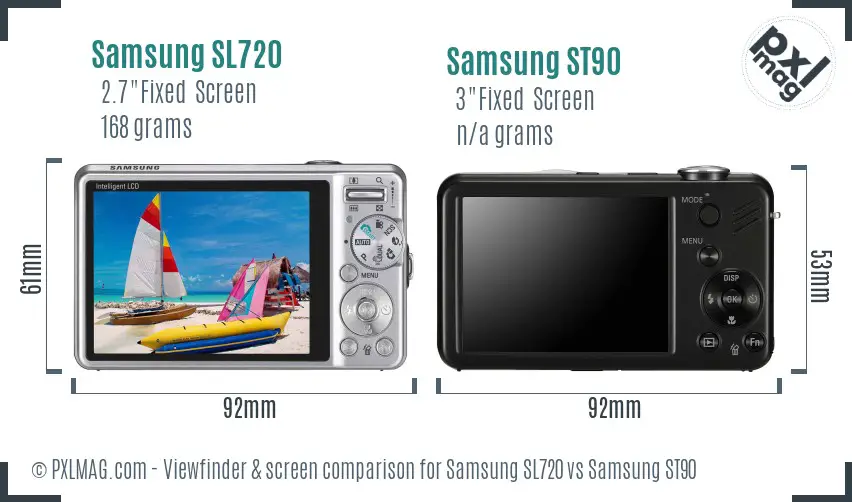 Samsung SL720 vs Samsung ST90 Screen and Viewfinder comparison