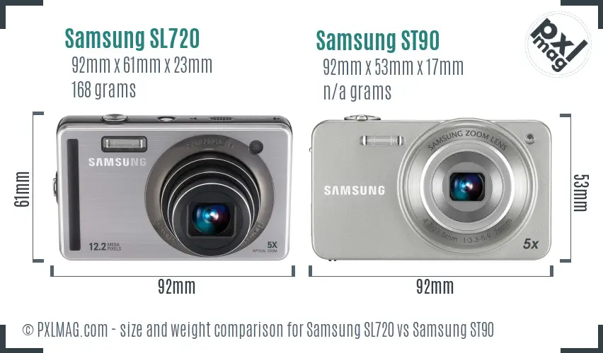 Samsung SL720 vs Samsung ST90 size comparison
