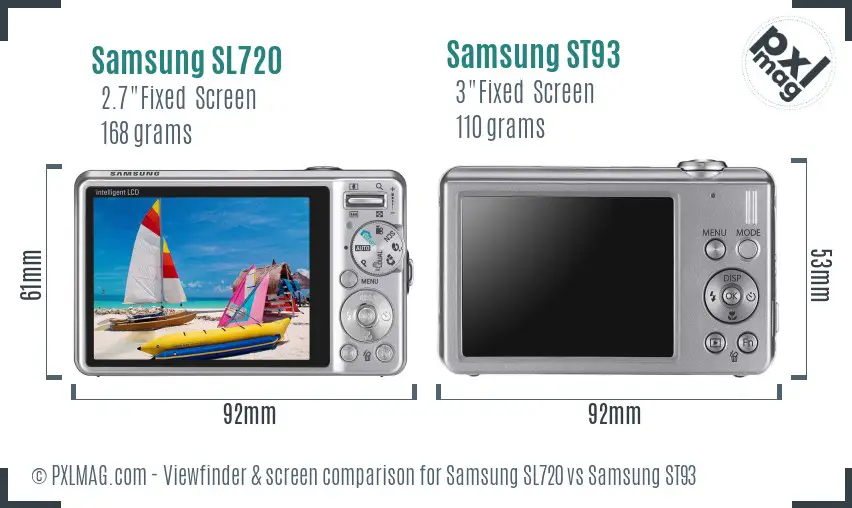 Samsung SL720 vs Samsung ST93 Screen and Viewfinder comparison