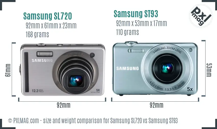 Samsung SL720 vs Samsung ST93 size comparison