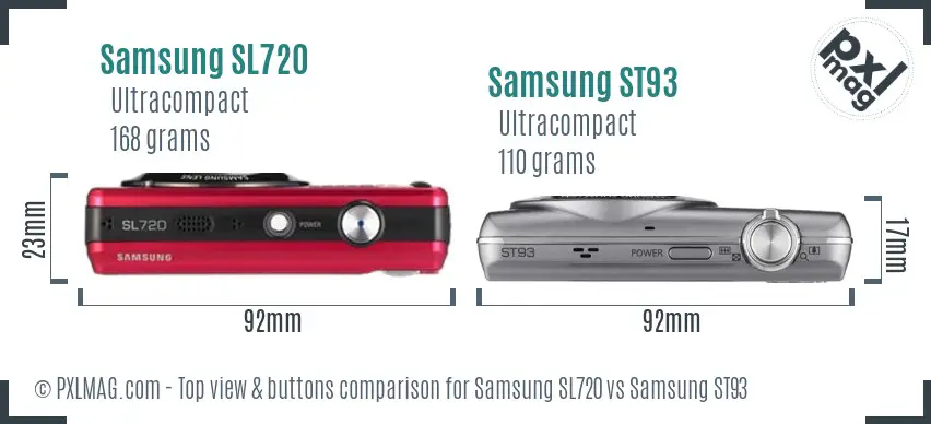 Samsung SL720 vs Samsung ST93 top view buttons comparison