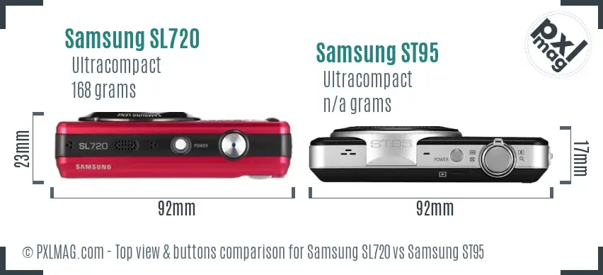 Samsung SL720 vs Samsung ST95 top view buttons comparison