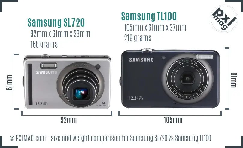Samsung SL720 vs Samsung TL100 size comparison