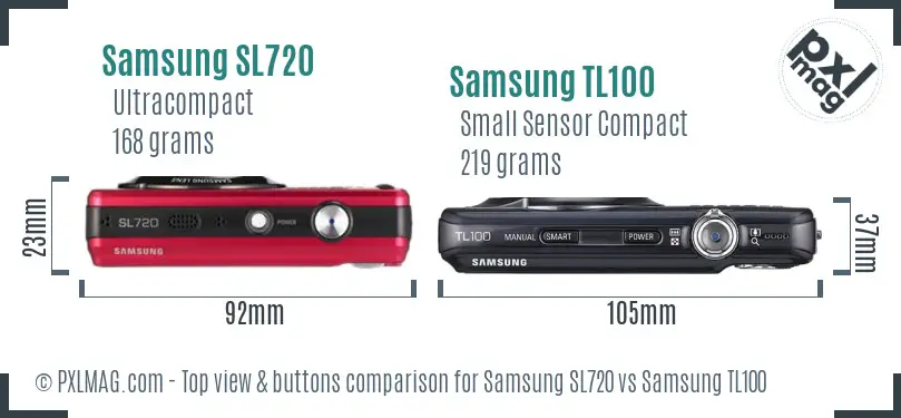 Samsung SL720 vs Samsung TL100 top view buttons comparison