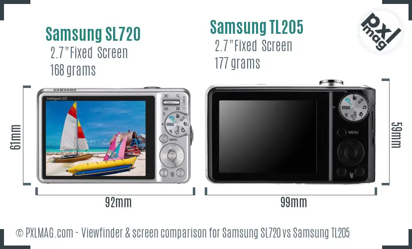 Samsung SL720 vs Samsung TL205 Screen and Viewfinder comparison