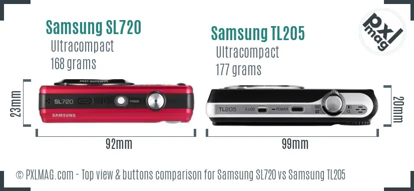 Samsung SL720 vs Samsung TL205 top view buttons comparison