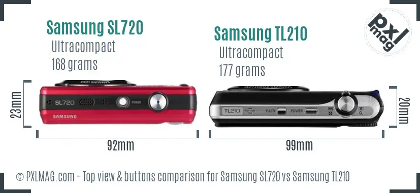 Samsung SL720 vs Samsung TL210 top view buttons comparison