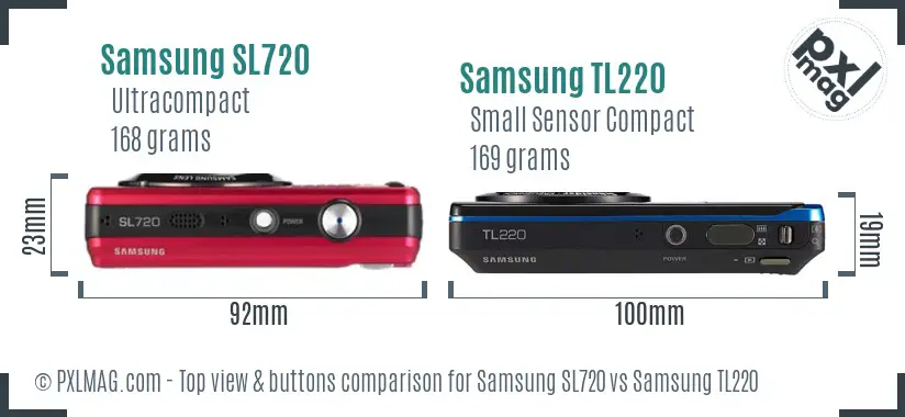 Samsung SL720 vs Samsung TL220 top view buttons comparison