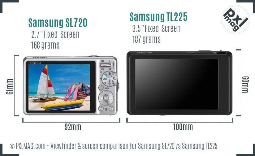 Samsung SL720 vs Samsung TL225 Screen and Viewfinder comparison