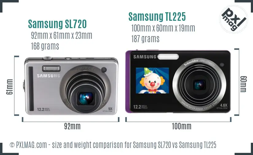 Samsung SL720 vs Samsung TL225 size comparison