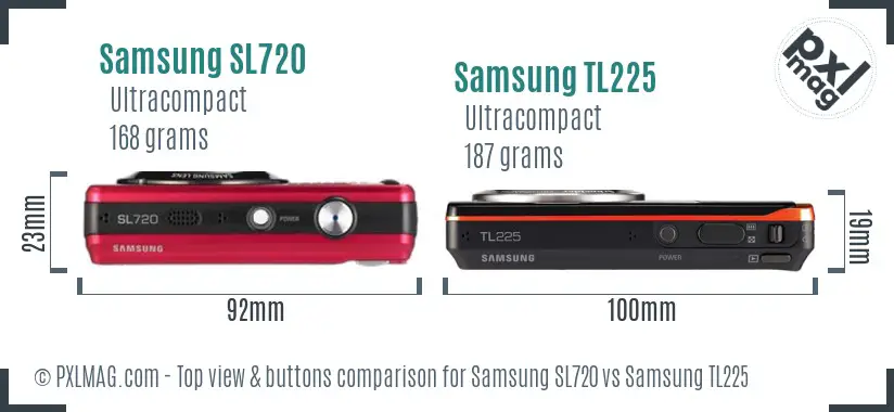 Samsung SL720 vs Samsung TL225 top view buttons comparison