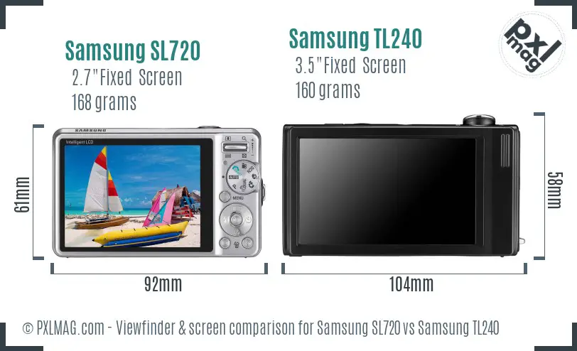 Samsung SL720 vs Samsung TL240 Screen and Viewfinder comparison