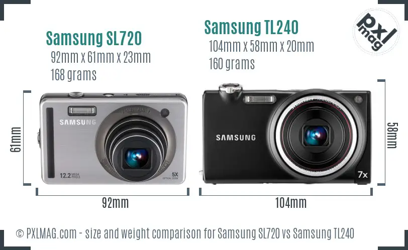 Samsung SL720 vs Samsung TL240 size comparison
