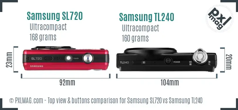Samsung SL720 vs Samsung TL240 top view buttons comparison