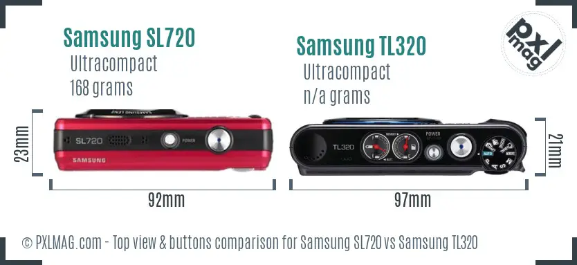 Samsung SL720 vs Samsung TL320 top view buttons comparison