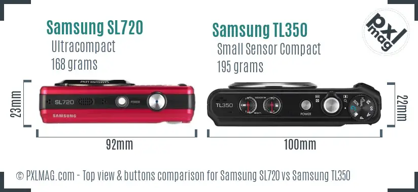 Samsung SL720 vs Samsung TL350 top view buttons comparison