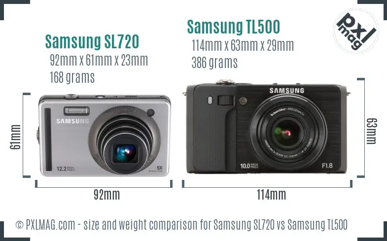 Samsung SL720 vs Samsung TL500 size comparison