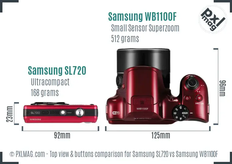 Samsung SL720 vs Samsung WB1100F top view buttons comparison