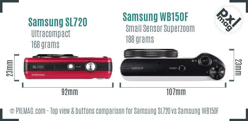 Samsung SL720 vs Samsung WB150F top view buttons comparison