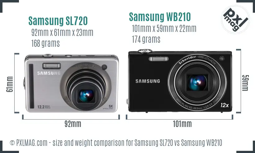 Samsung SL720 vs Samsung WB210 size comparison