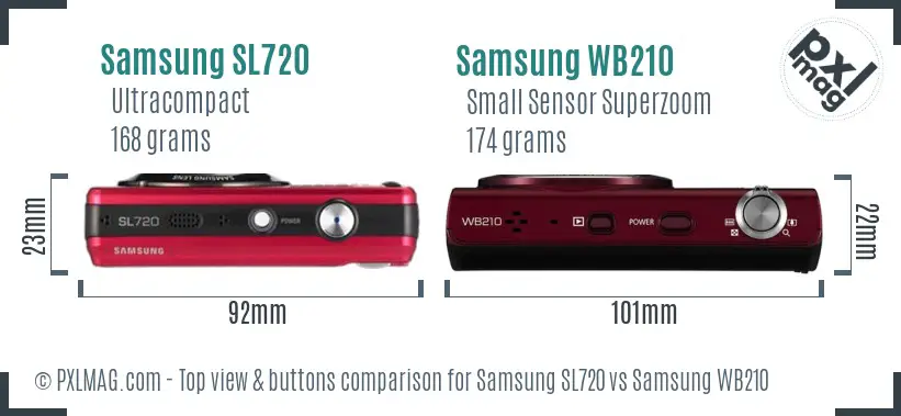 Samsung SL720 vs Samsung WB210 top view buttons comparison