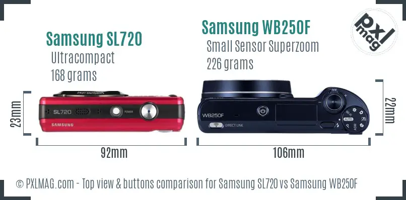 Samsung SL720 vs Samsung WB250F top view buttons comparison