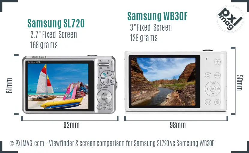 Samsung SL720 vs Samsung WB30F Screen and Viewfinder comparison