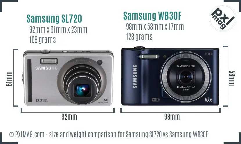 Samsung SL720 vs Samsung WB30F size comparison