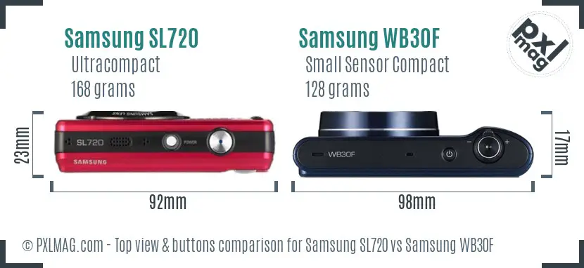 Samsung SL720 vs Samsung WB30F top view buttons comparison
