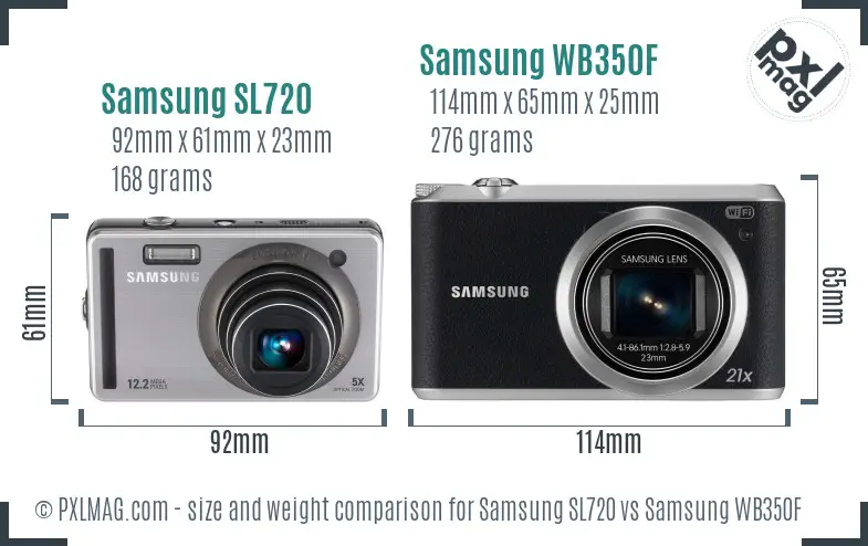 Samsung SL720 vs Samsung WB350F size comparison