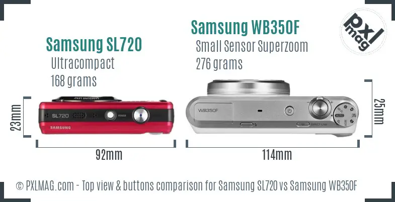 Samsung SL720 vs Samsung WB350F top view buttons comparison
