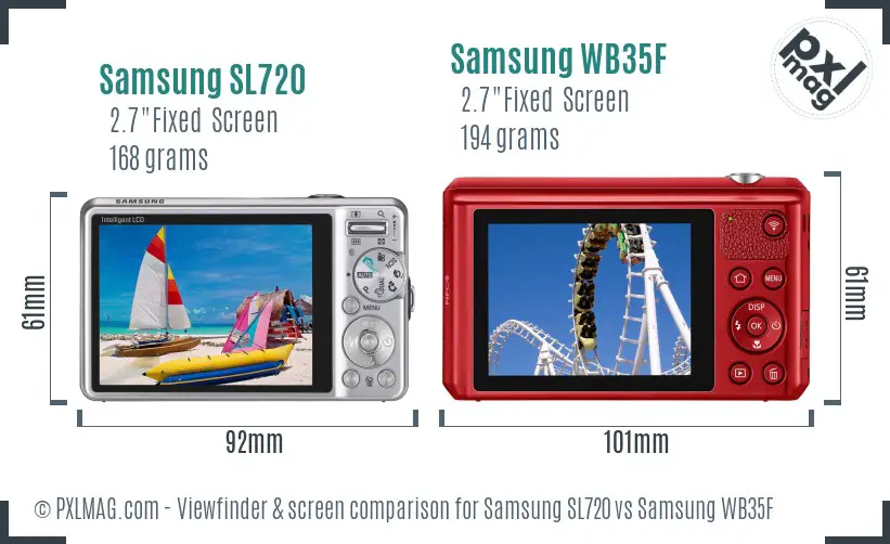 Samsung SL720 vs Samsung WB35F Screen and Viewfinder comparison