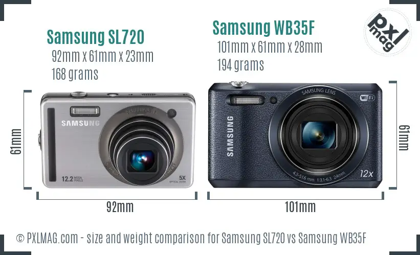 Samsung SL720 vs Samsung WB35F size comparison